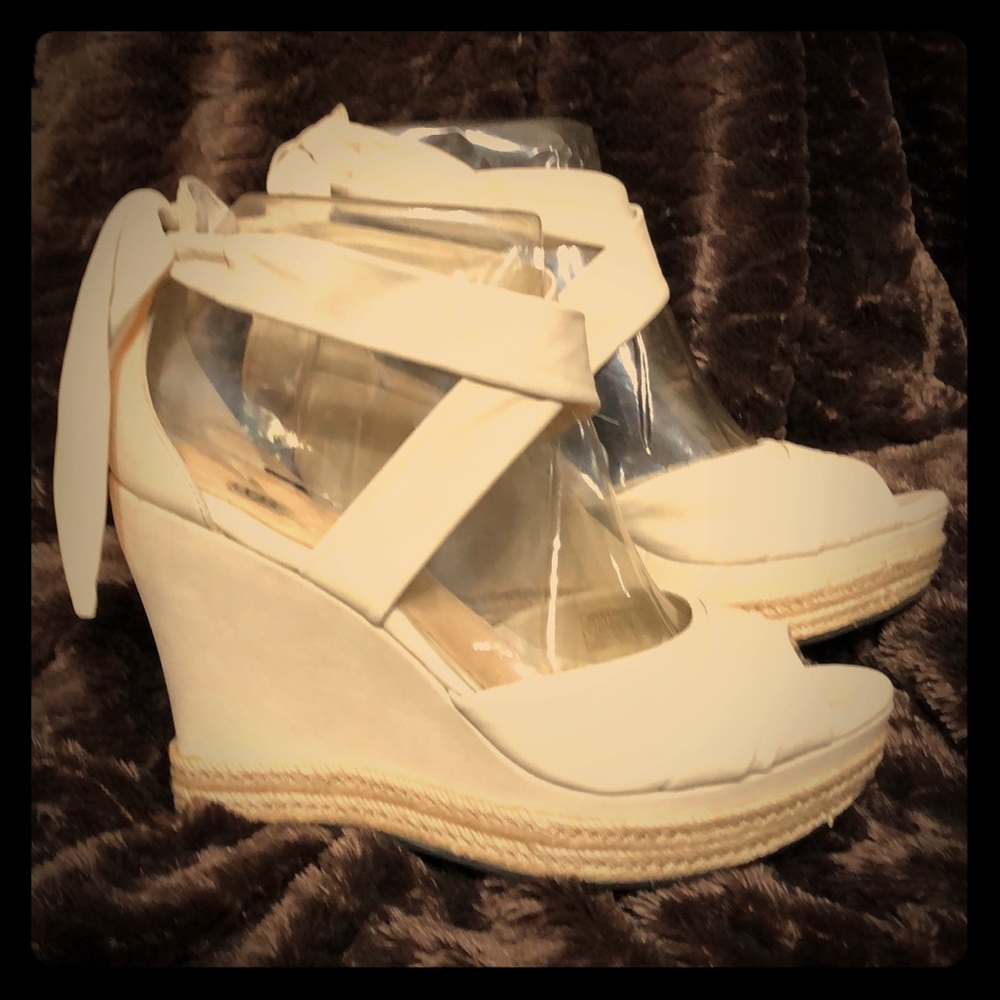 Dreamy Cream Suede Ankle Bow Wedges